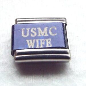 USMC Wife on blue laser 9mm stainless steel italian charm bracelet link new
